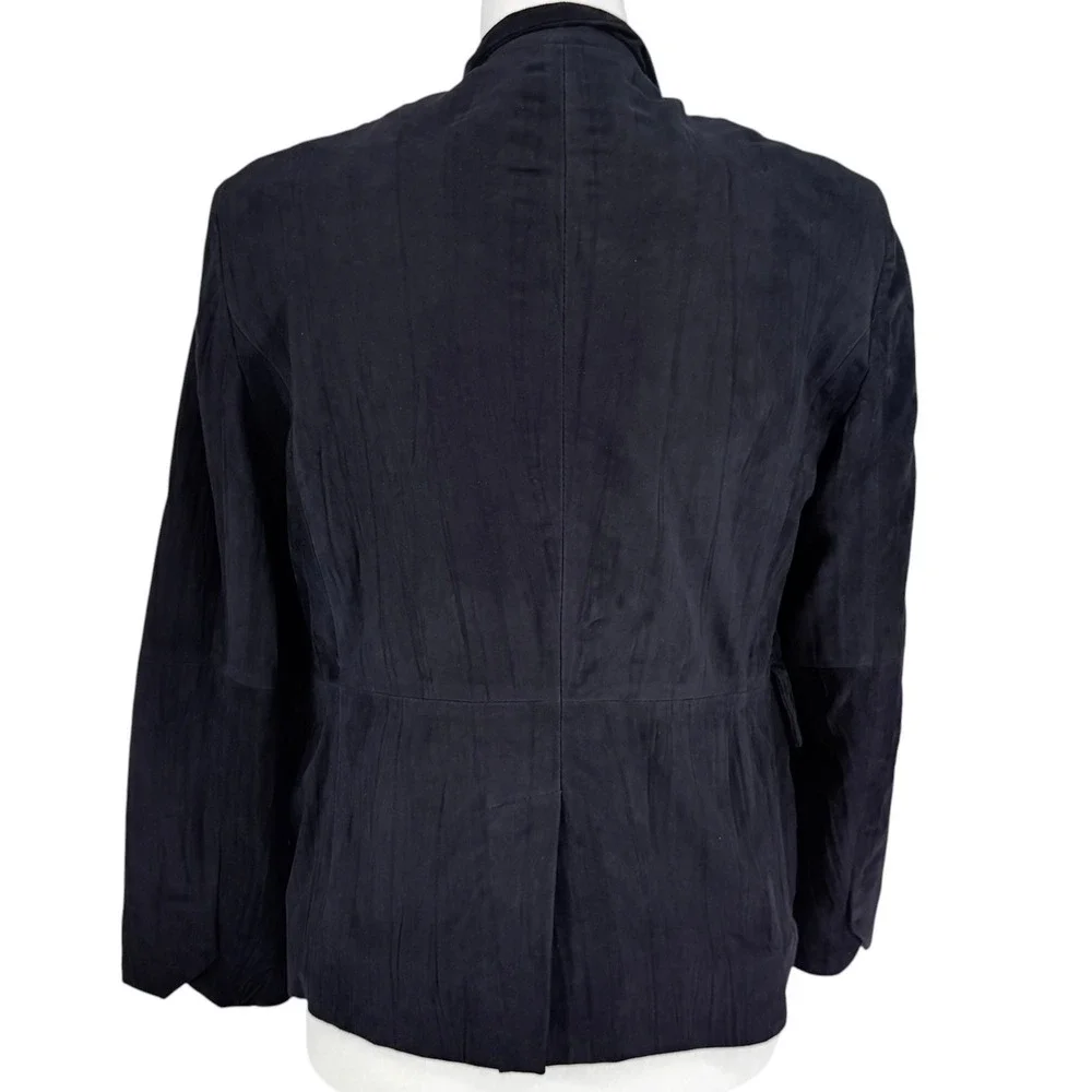 Zadig & Voltaire Verys Daim Crinkle Goat Suede Leather Jacket Navy Size 36 Small
